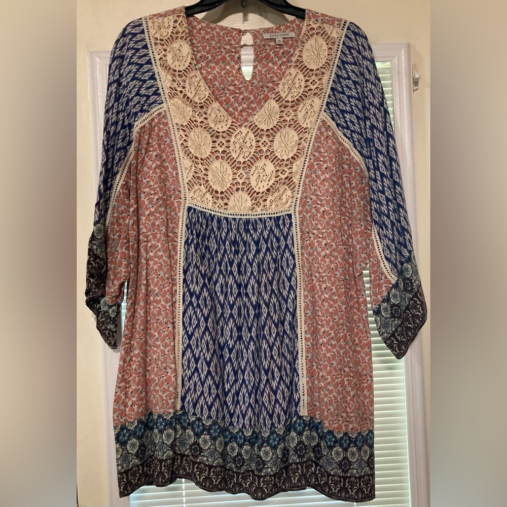John Mark Tunic With Mixed Media Design And Lace … - image 1